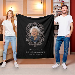 Elegant Floral Memorial Photo In Loving Memory  Fleece Blanket