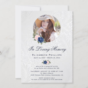 Elegant Floral Memorial Service Funeral Photo Invitation