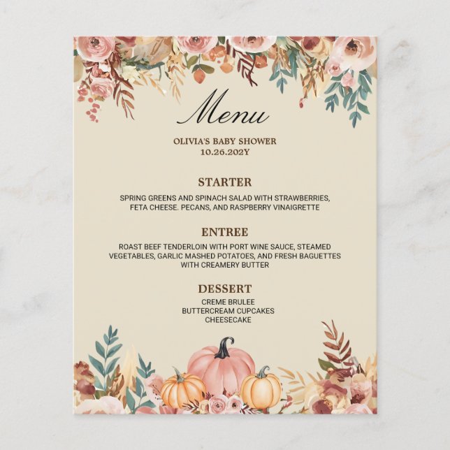 Elegant Floral Menu Card for Events (Front)