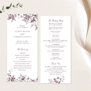 Elegant Floral Merlot Vintage Ornament Wedding Programme