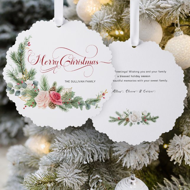 Elegant Floral Merry Christmas Calligraphy Tree Decoration Card (Creator Uploaded)