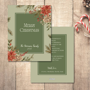 Elegant Floral Merry Christmas Poinsettia Holiday Card