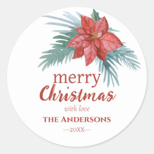 Elegant Floral Merry Christmas Poinsettia Sticker
