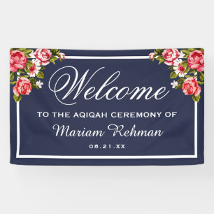 Elegant Floral Midnight Blue Baby Girl Aqiqah Banner