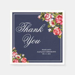 Elegant Floral Midnight Blue Thank You Paper Napkin