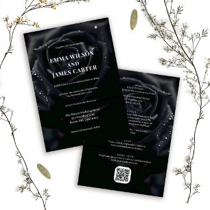 Elegant Floral Midnight Rose All in One Wedding Invitation