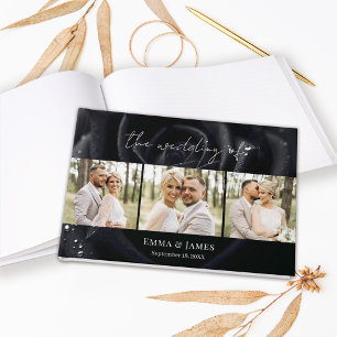 Elegant Floral Midnight Rose Photo Collage Wedding Guest Book