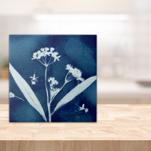 Elegant Floral Milkweed Cyanotype Tile