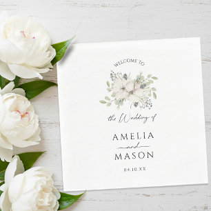 Elegant Floral Minimal White Paper Wedding  Napkin