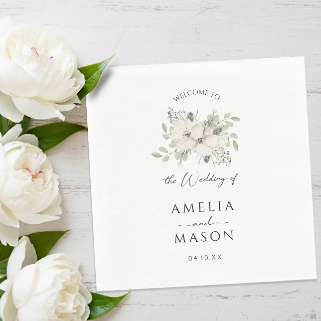 Elegant Floral Minimal White Paper Wedding  Napkin (Elegant Floral Minimal White Paper Wedding Napkins)