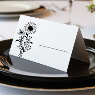 Elegant Floral Minimalist Black White Wedding