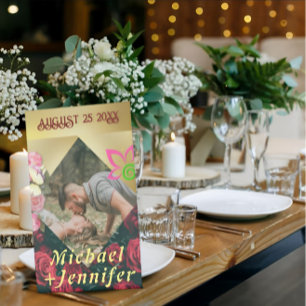 Elegant Floral Minimalist Custom Photo Wedding  Pedestal Sign