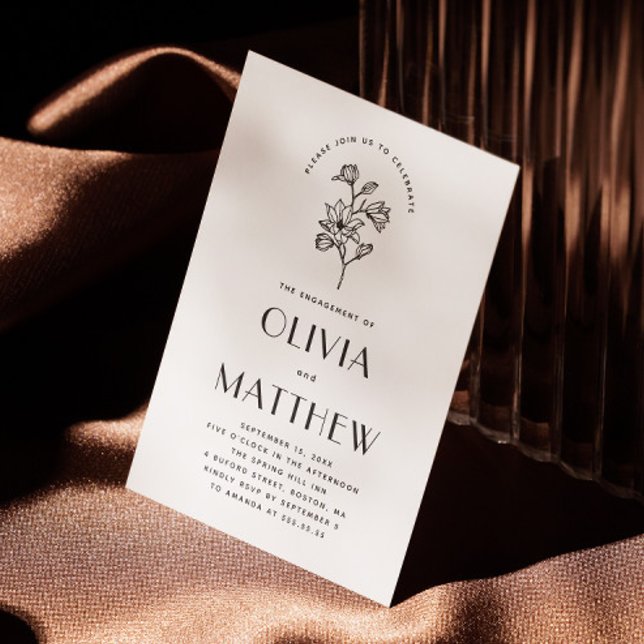 Elegant floral minimalist wedding engagement party invitation (Creator Uploaded)
