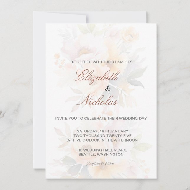 Elegant Floral Minimalist Wedding Invitation (Front)