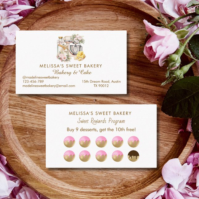 Elegant Floral Mixer Stand Bakery Loyalty Card (Creator Uploaded)