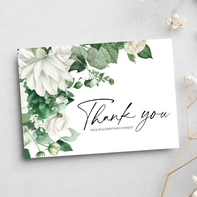 Elegant Floral Modern Boho Emerald Green Wedding Thank You Card (Creator Uploaded)