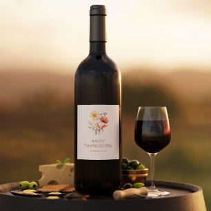 Elegant Floral  Modern Thanksgiving Party Wine Label