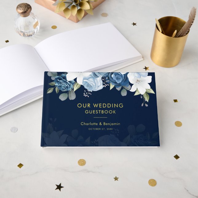 Elegant Floral Modern Wedding Guest Book (Front Open)