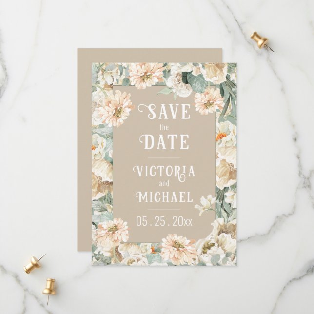 Elegant Floral Modern Wedding Save The Date (Front/Back In Situ)