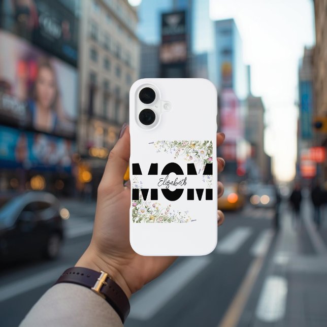 Elegant Floral MOM Personalised iPhone 16 Case (Creator Uploaded)