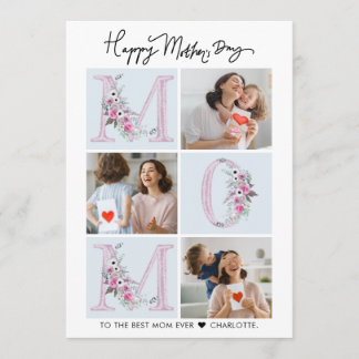 Elegant Floral Mom Photo Collage Mother's Day  Card