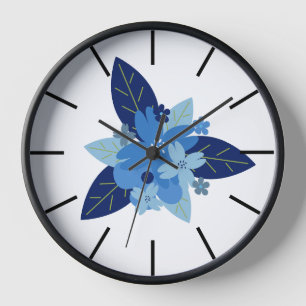 Elegant Floral Monochromatic Blue Design Clock
