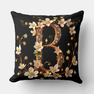 Elegant Floral Monogram B with Intricate Design Cushion