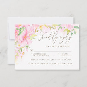 Elegant Floral Monogram Blush Pink Meal Choice RSVP Card