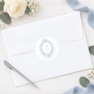 Elegant Floral Monogram Crest Wedding Classic Round Sticker
