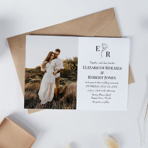Elegant Floral Monogram Custom Photo Wedding Invitation