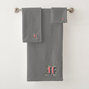 ELEGANT FLORAL MONOGRAM INITIAL H BATH TOWEL SET