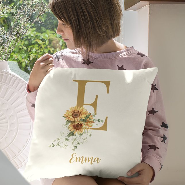 Elegant floral monogram initial name personalised cushion (Creator Uploaded)
