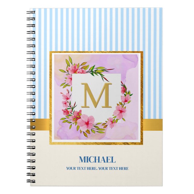 Elegant Floral Monogram Initial Script Custom Name Notebook (Front)