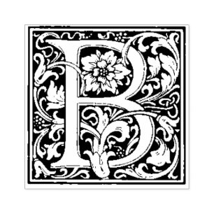 Elegant Floral Monogram Letter B Vintage Rubber Stamp