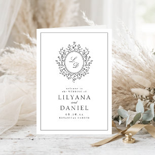 Elegant Floral Monogram Minimalist Wedding Programme