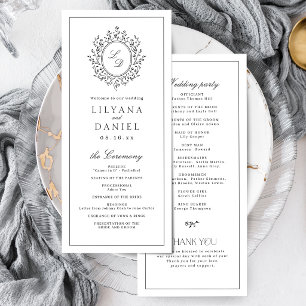 Elegant Floral Monogram Minimalist Wedding Programme