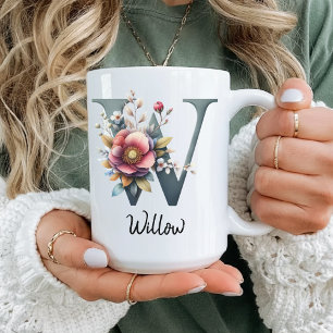 Elegant Floral Monogram Mug, Birthday Gift for Mum Coffee Mug