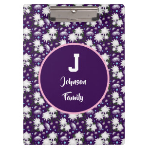 Elegant Floral Monogram Personalised Gift Design Clipboard