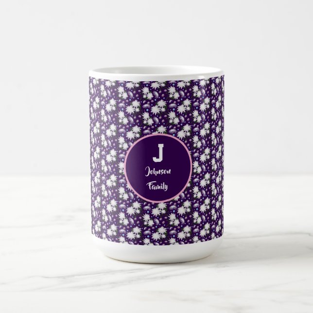 Elegant Floral Monogram Personalised Gift Design Coffee Mug (Center)