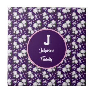 Elegant Floral Monogram Personalised Gift Design Tile