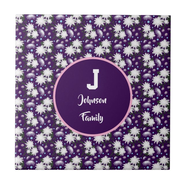 Elegant Floral Monogram Personalised Gift Design Tile (Front)