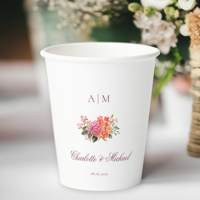  Elegant Floral Monogram Script Wedding Paper Cups (Elegant Floral Monogram Script Border Wedding Paper Cups)