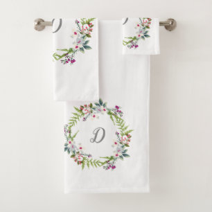 Elegant Floral Monogram Shabby Chic colourful Bath Towel Set