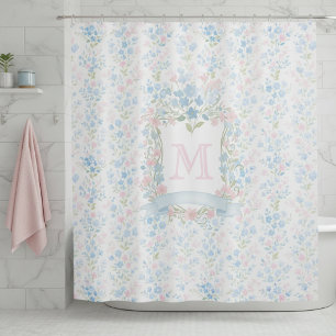 Elegant Floral Monogram Shower Curtain