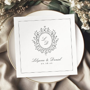 Elegant Floral Monogram Simple Vintage Wedding Napkin