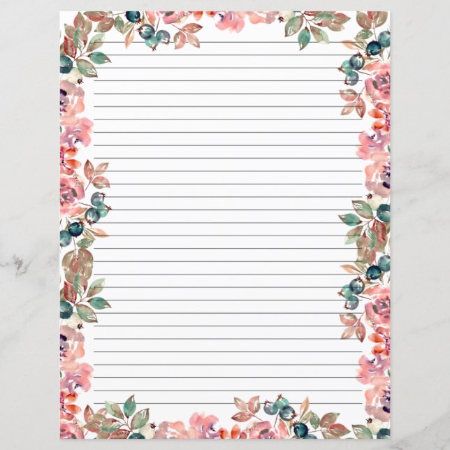 Elegant Floral Monogram Stationery Paper (Front)