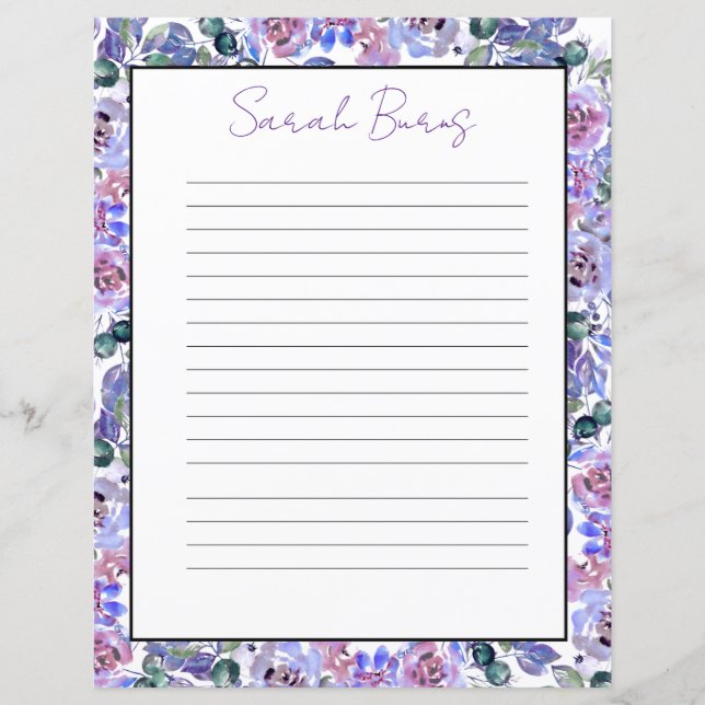 Elegant Floral Monogram Stationery Paper (Front)