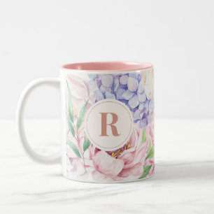 Elegant Floral Monogram Two-Tone Coffee Mug