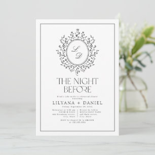 Elegant Floral Monogram Vintage Rehearsal Dinner Invitation