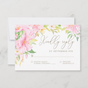 Elegant Floral Monogram Watercolor Pink Wedding RSVP Card